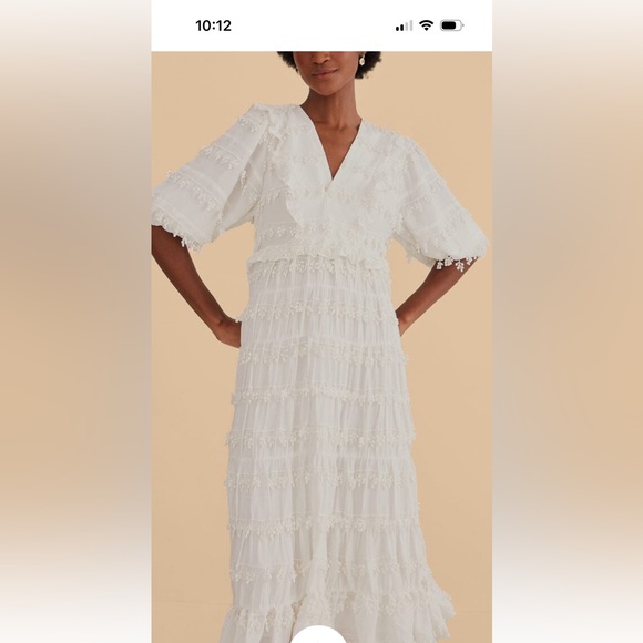 FARM Rio Dresses & Skirts - FARM Rio Ivory Tiered Lace V‑Neck Midi Dress